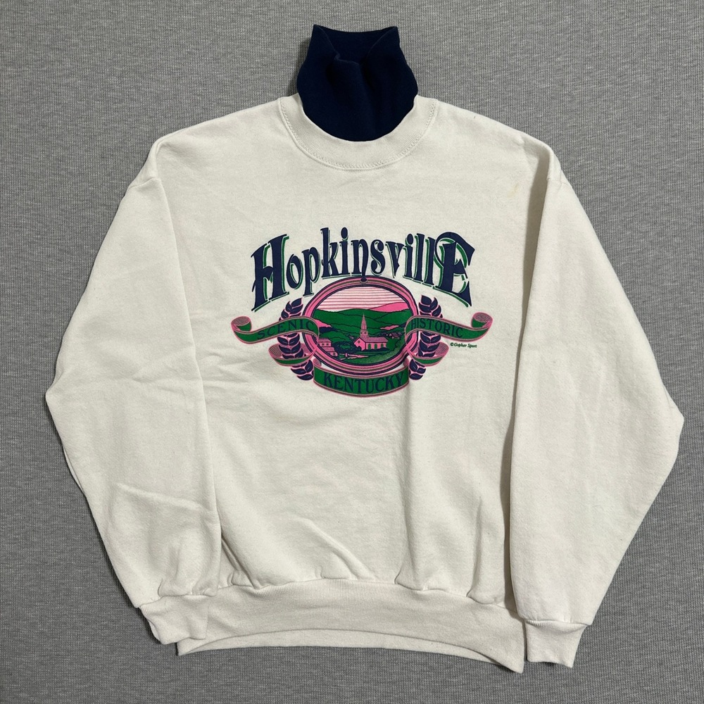 Hopkinsville‎ Kentucky Vintage Souvenir Crewneck Sweatshirt Cream Mens XL Gopher